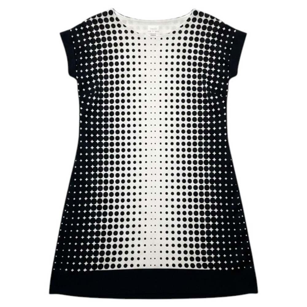 Chico's Shift Dress Black White Polka Dot Ombre Mod Short Sleeve Large 3 Women